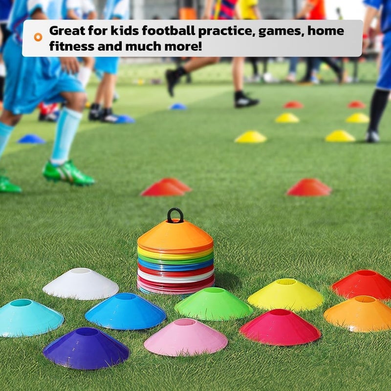 GHB Soccer Cones 25/50/100 Pack Disc Soccer Sport Cones Training Field Marker Agility Cones for Traffic, Basketball, Coaching, Practice Equipment Includes Cone Drills Guide - Image 3